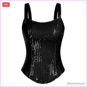 Sequin Bustier Corset Top Sparkle Party Sleeveless Slim Fit Y2K Chic